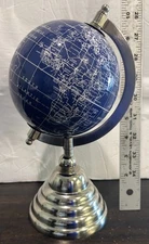 Decorative Globe Desk Shelf Dark Blue and Silver 10" tall World Earth Spins