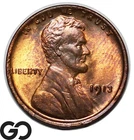 1913 Lincoln Cent Wheat Penny, Red Brown, Solid Gem BU++ RB, Tough This Nice!