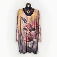 Sole Dione Studio Big Hibiscus Artsy Watercolor Floral Tunic Top Shirt 4X