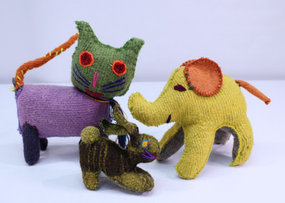 Handmade Animal Dolls Decoration Toys Cat Rabbit Elephant Colorful LOT of 3