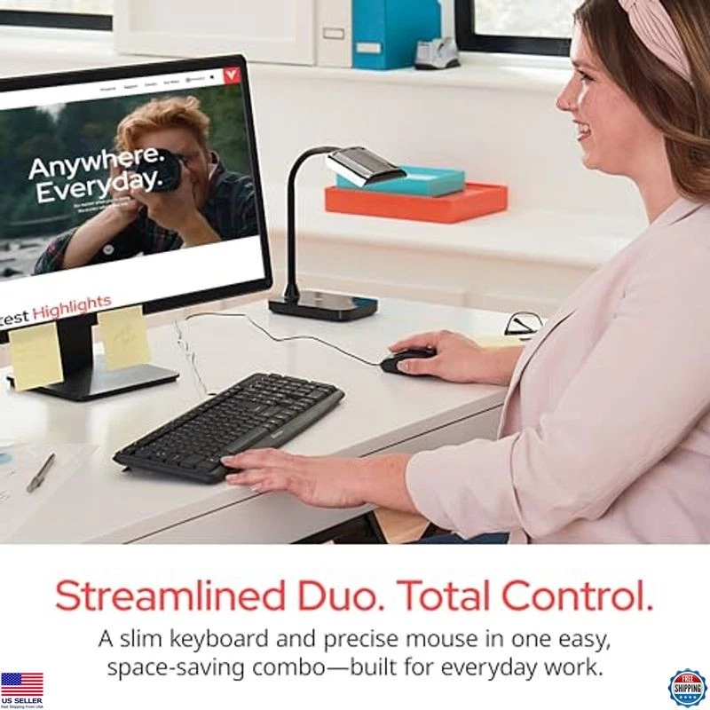 Verbatim Slimline USB Wired Keyboard & Mouse Set - Full-Size Black with Keypad - Image 3 of 4