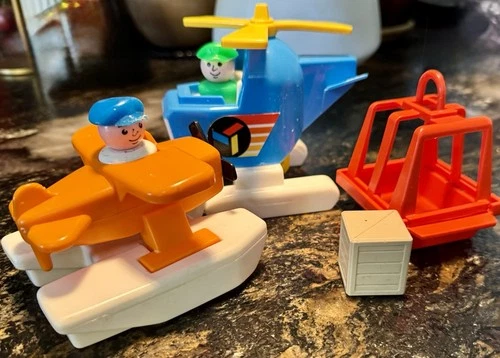 Vintage Fisher-Price Little People Airlift Copter #635 + Marina Sea Plane
