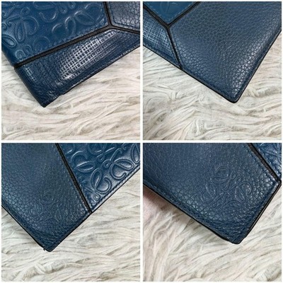 LOEWE Anagram Puzzle Bifold Compact Wallet Leather Navy w/ Dust