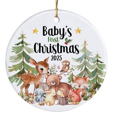 Woodland Babys First Christmas Ornament 2025 Baby 1st Keepsake New for Girls