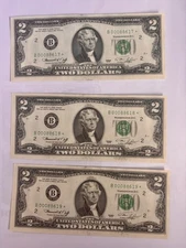1976  $2 Star Notes - CU Crisp Unc 3 Consecutive Low Serial #'s - New York FRB