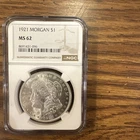 1921 U.S. 90% Silver Morgan $1 Dollar Coins Graded NGC MS62