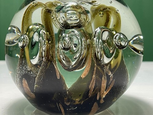 LARGE MURANO STYLE BROWN & COPPER WISPS & BUBBLES TEARDROP ART GLASS PAPERWEIGHT - Picture 6 of 11