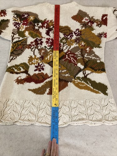 Vtg Casual Corner Tunic Sweater Cream & Fall Leaves SZ L Detail Hem Cottagecore - Picture 19 of 19