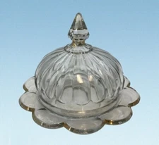 ROUND BUTTER DISH US Glass Antique United States company Flower w Domed Lid