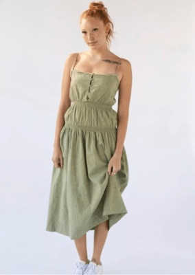 Urban Outfitters Ella Linen Dropped-Waist Midi Dress Size M | eBay