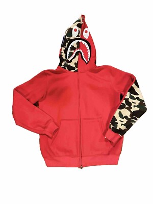 A Bathing Ape 1st Red/ Green Camo Shark Full Zip Hoodie A Size