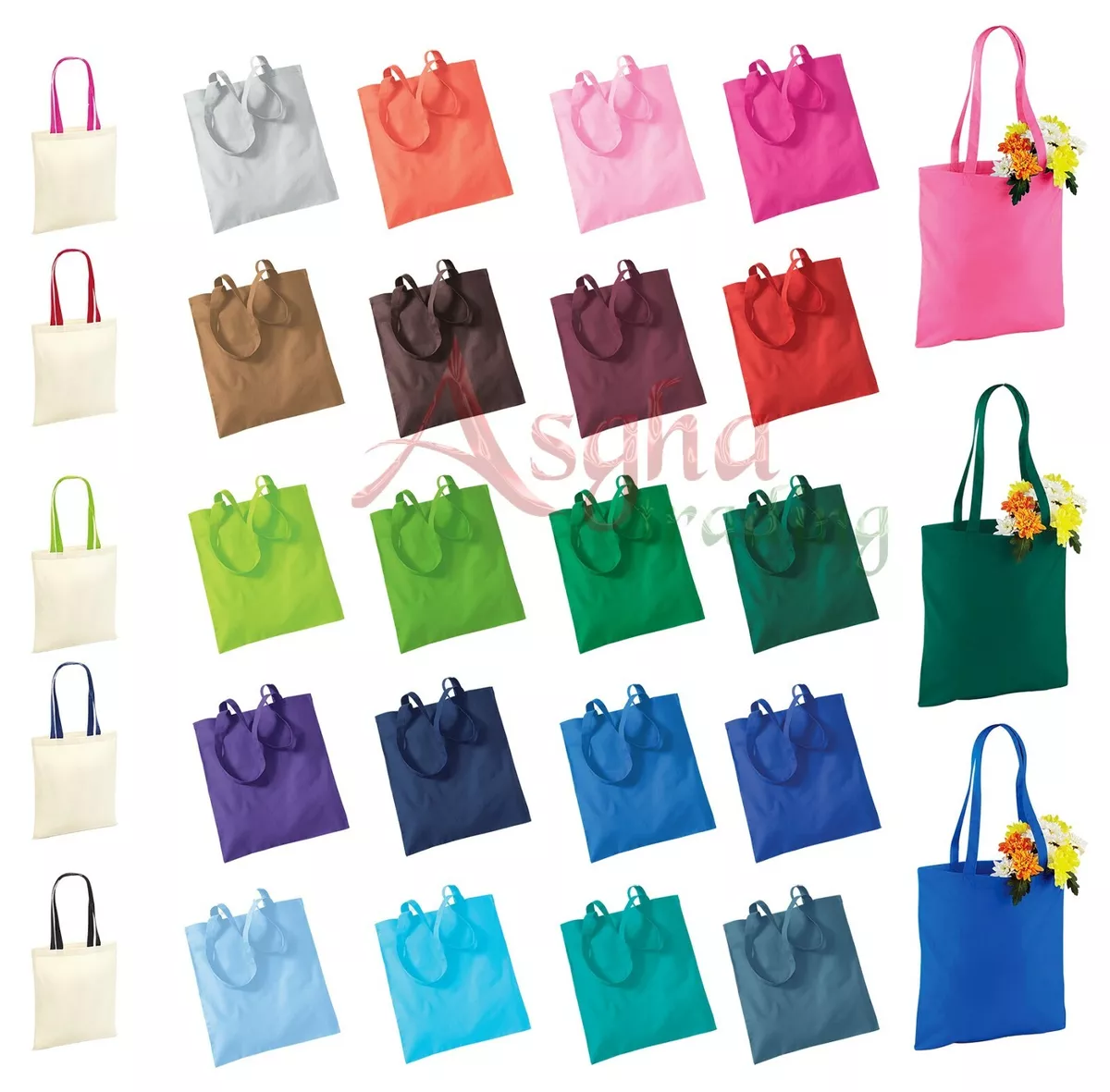 LONG HANDLE Shopping Bag Bright tote Bag For Life 100 Cotton Canvas Printable