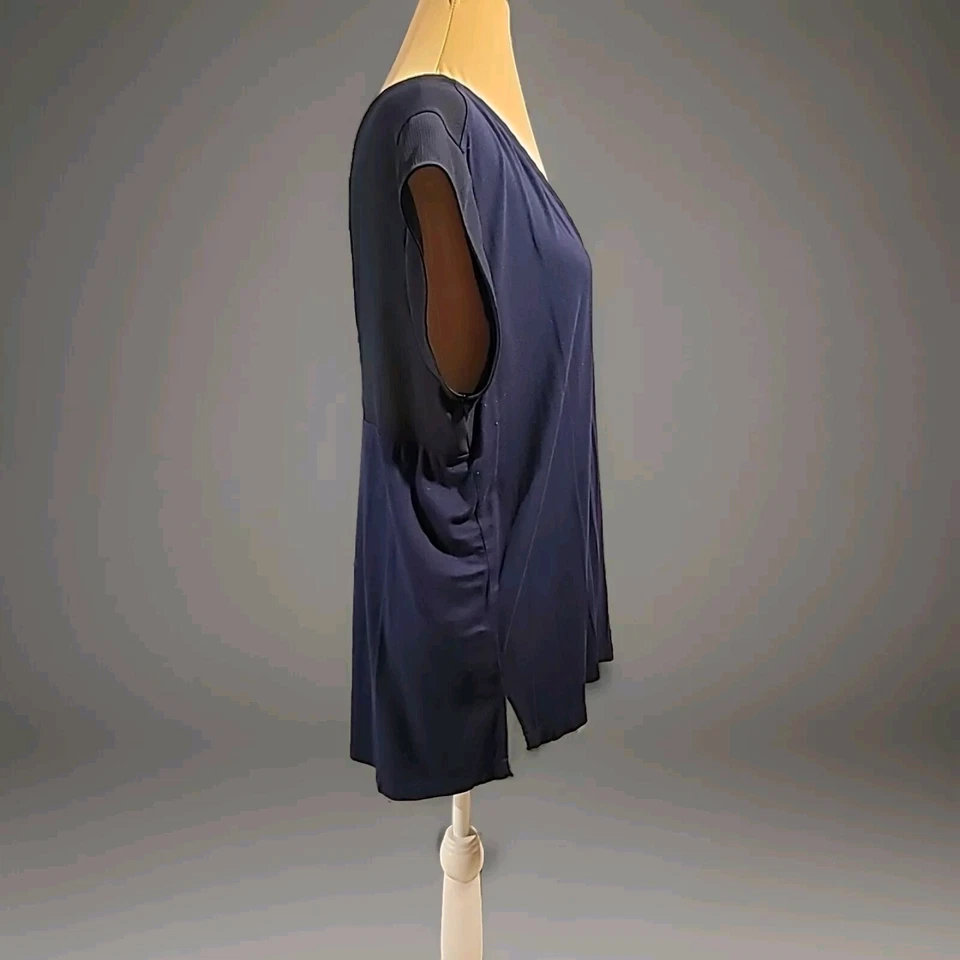 Merona Womens Blouse XXL Navy V-Neck Cap Sleeves Keyhole Back - Image 3 of 4