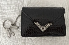 Vintage BRIGHTON Black Leather Snap Front Key Rings Change Wallet Pouch