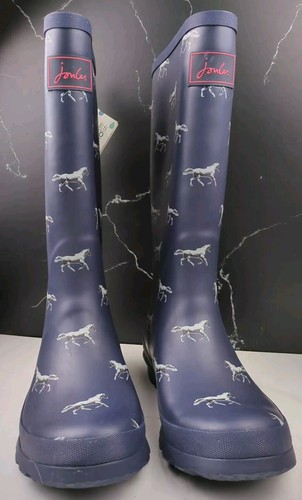 Joules Welly Print Women's Rubber Rain Boots Waterproof Navy sz 10