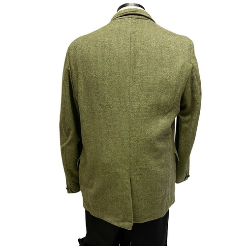 Vtg 50's ROCKABILLY 3 Btn GREEN Sport Coat HERRINGBONE Jacket Wool TWEED Blazer - Picture 4 of 7