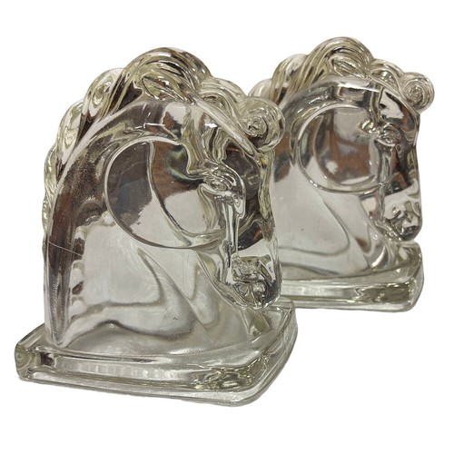 VINTAGE PAIR OF FEDERAL GLASS ART DECO HORSE HEAD BOOKENDS - Bild 3 von 5