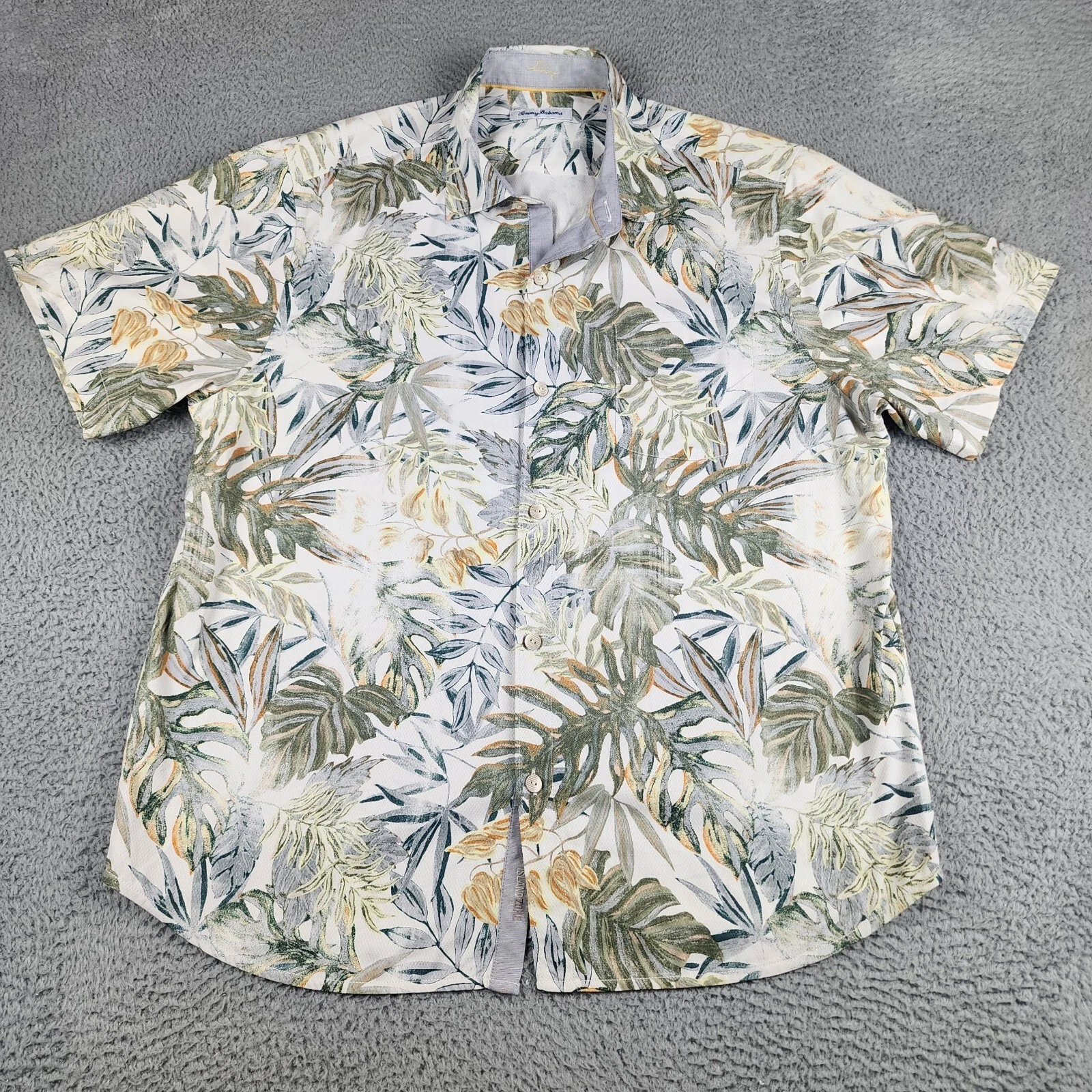 Tommy Bahama Shirt Mens Extra Large White Green Floral Palm Hawaiian Silk