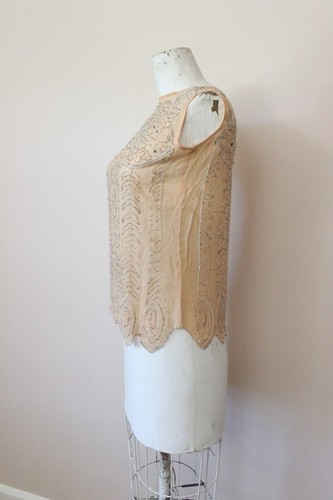 1920s Nude silk sheer beaded blouse | silk 1910s blouse | xs small - Picture 4 of 10