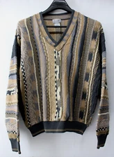 VINTAGE TOSANI  MEN'S XL TALL  V-NECK COOGIE  STYLE 3D TEXTURED COTTON SWEATER