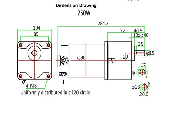 250W/12V/28A Brushed DC Gear Motor Gearbox 6GU30K 90mm Max Torque 39.8N.m  - Image 4 of 4