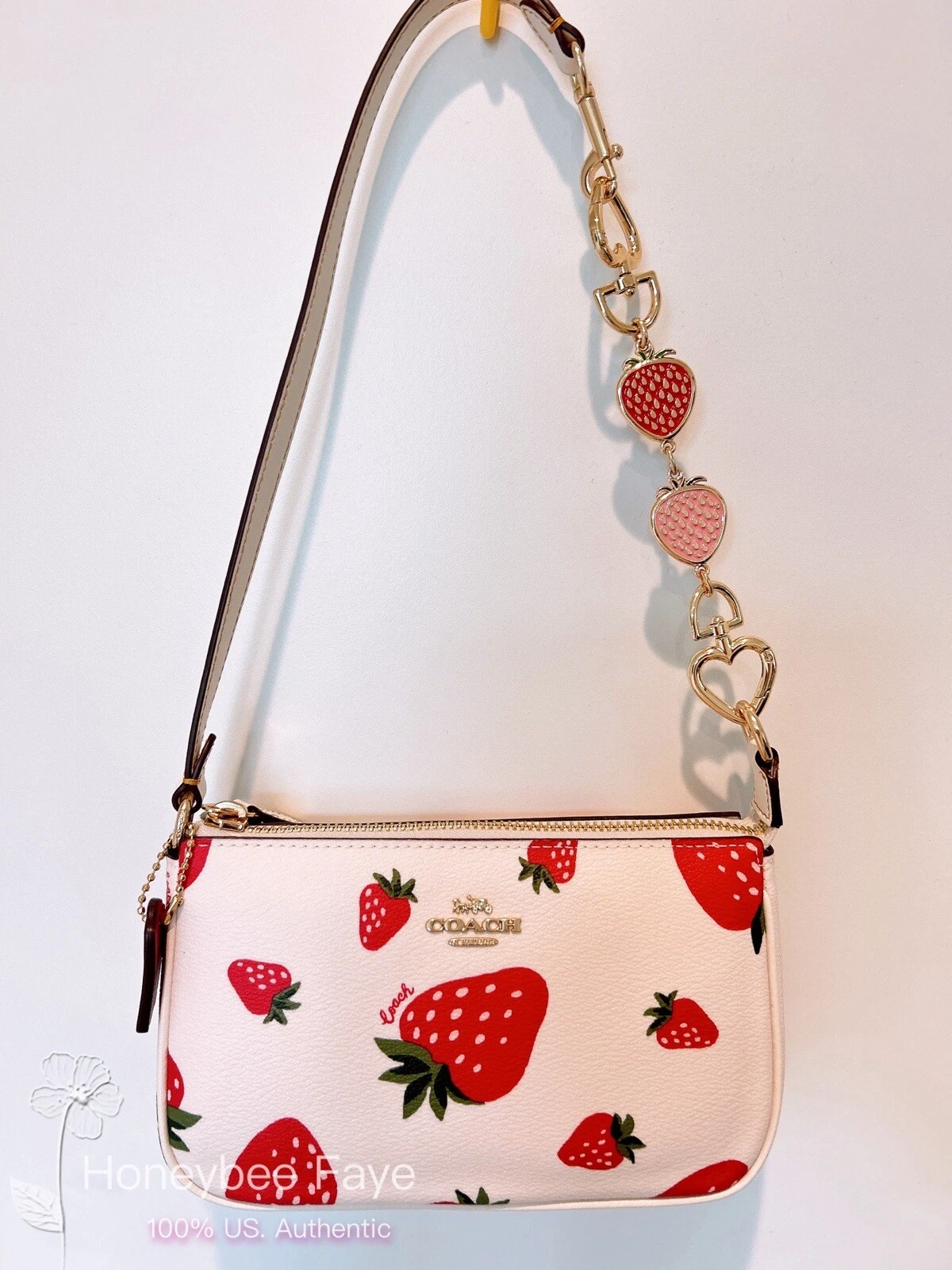 Coach Nolita 19 nuovo con etichette con stampa fragola CH533 + fragola catena estesa