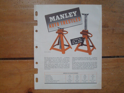 1940s Manley Auto Trestles Jack Stands Brochure