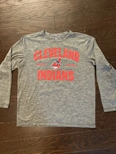 Cleveland Indians Baseball Shirt Mens L Gray Long Sleeve MLB Retro