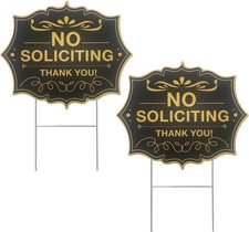 No Soliciting Sign for House with Stake, 2-Pack 10"x12" Double-Sided, H-Stake Me