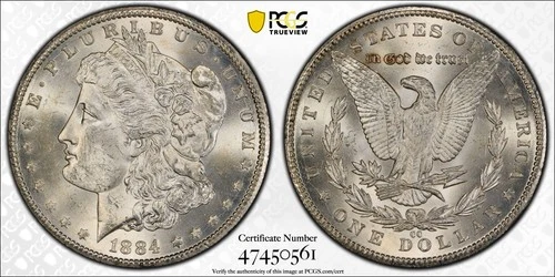 1884 CC Morgan Silver Dollar PCGS MS-63