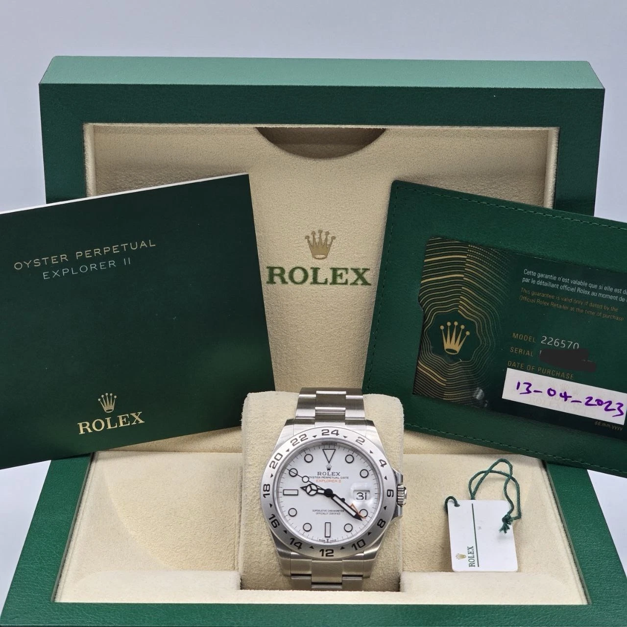 PAPERS 2023 Rolex Explorer II 42mm 226570 Stainless Steel White Polar Dial BOX