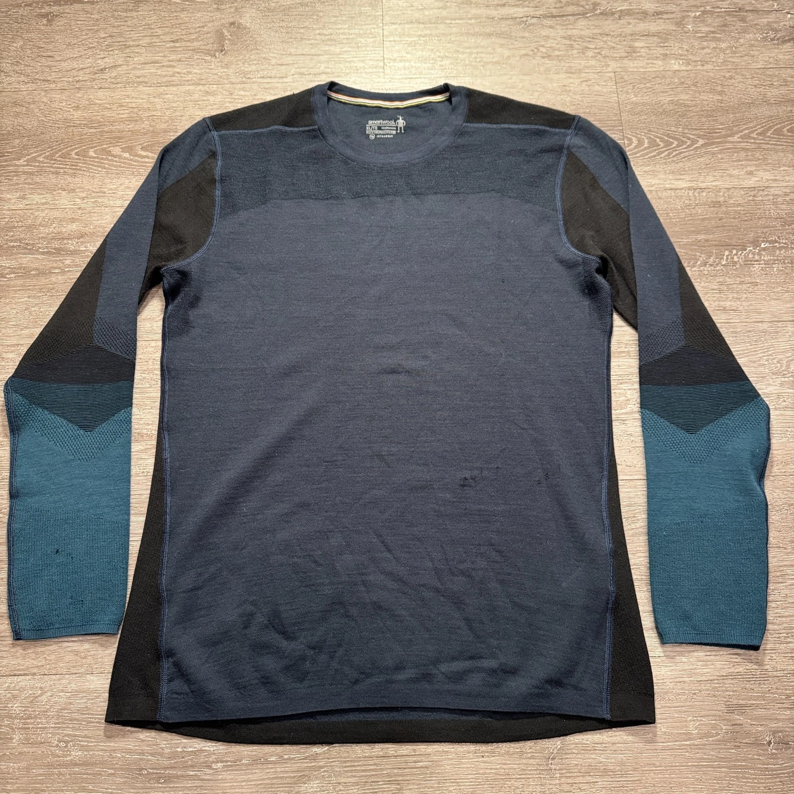 Smartwool Shirt Mens XL Blue Color Block Intraknit Thermal Merino Base Layer