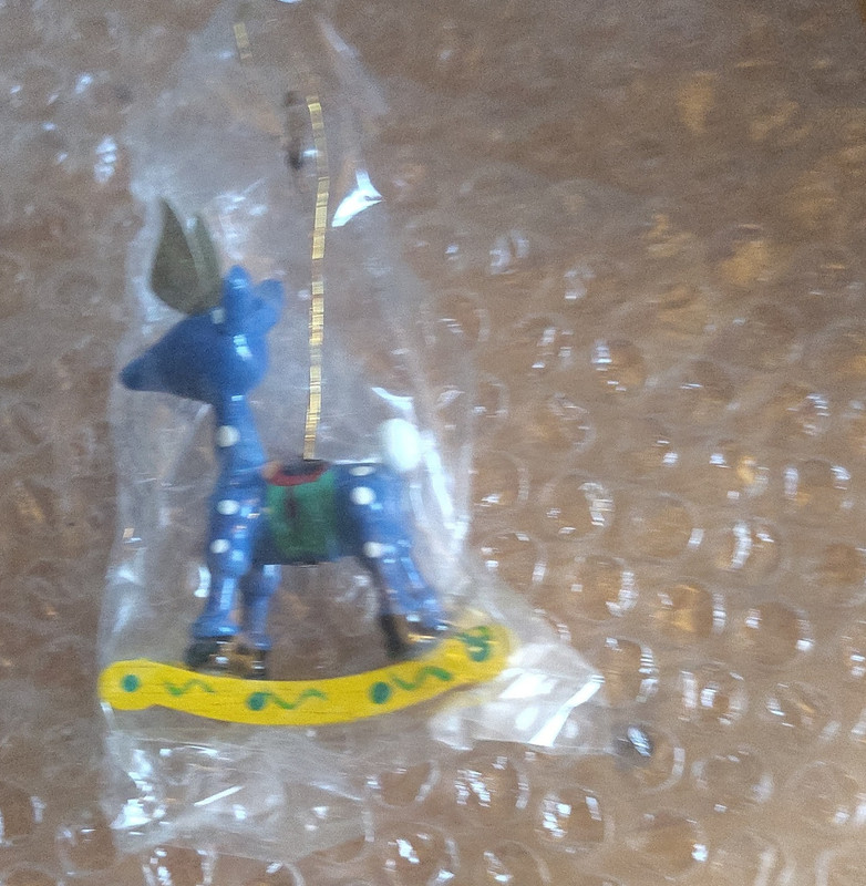 Blue Polka Dot Reindeer Christmas Ornament Hanging Holiday Decoration