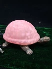 Vintage Turtle Accent Lamp – Pink Glass Shell, Metal Base Sculpture Night Light