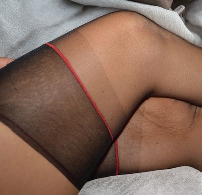 Retro 5DEN 100 % Nylon Strümpfe nicht dehnbar Gr.M-L Zehen verstärkt rote Naht