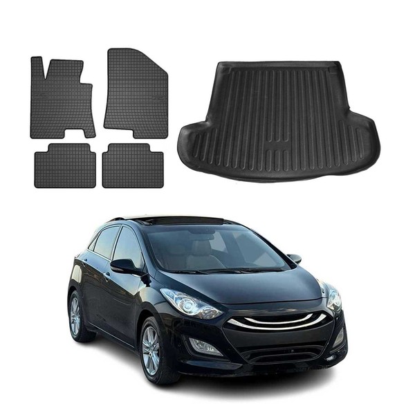 FußMatten & Kofferraumwanne Set FüR Hyundai I30 Kombi 2012-2016 Gummi Schwarz 5X-image