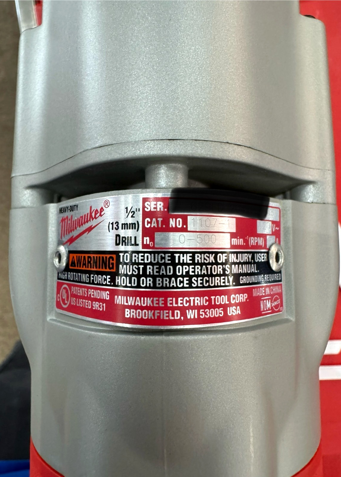 Milwaukee #1107-1 1/2" Right Angle Drill Kit W/Hard Case 120V 7-Amp Corded Drill