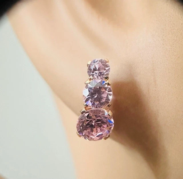 Aretes Estate de oro amarillo de 14 quilates de morganita rosa Foto 2 de 4