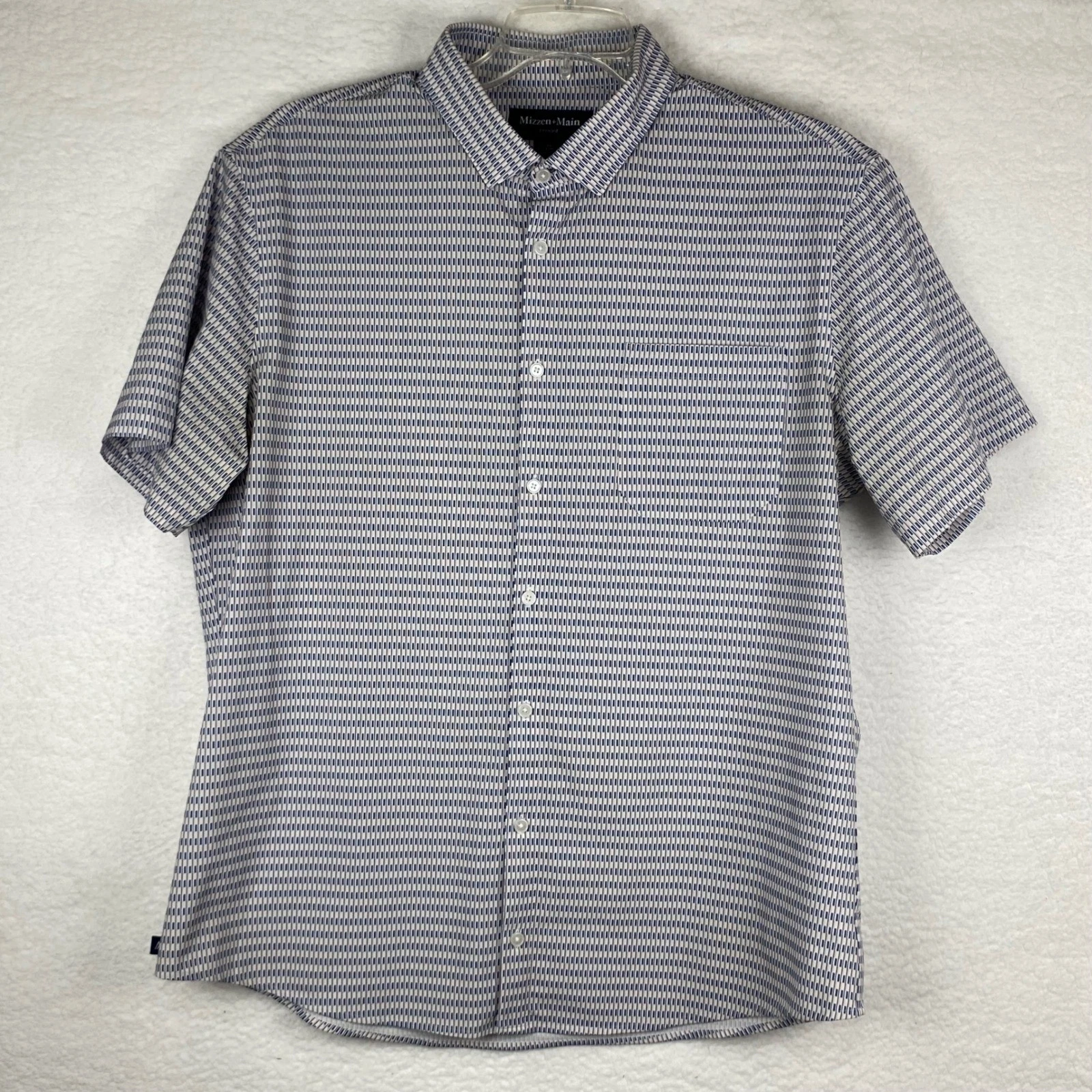 Mizzen+Main Leeward Men XL Trim Blue Geometric Short Sleeve Button Down 1WS-1230