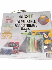 Ello Plastic Reusable Food Storage BPA-Free Bags 14 Pack - New