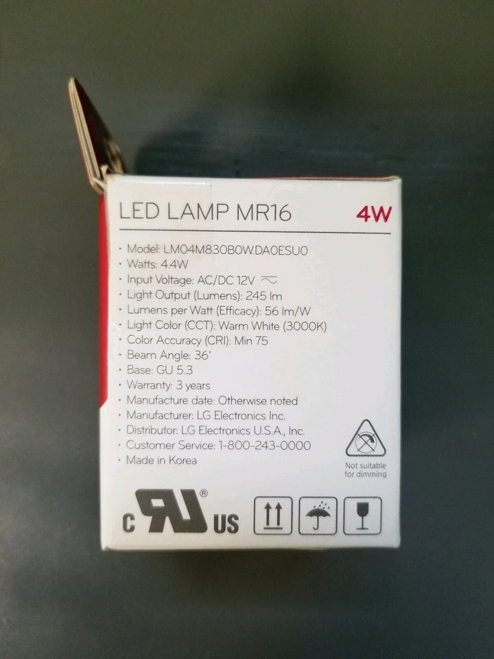 LG MR16 LED 3000k 245lm 4.4W Bombilla - Lote de 3 Foto 2 de 3