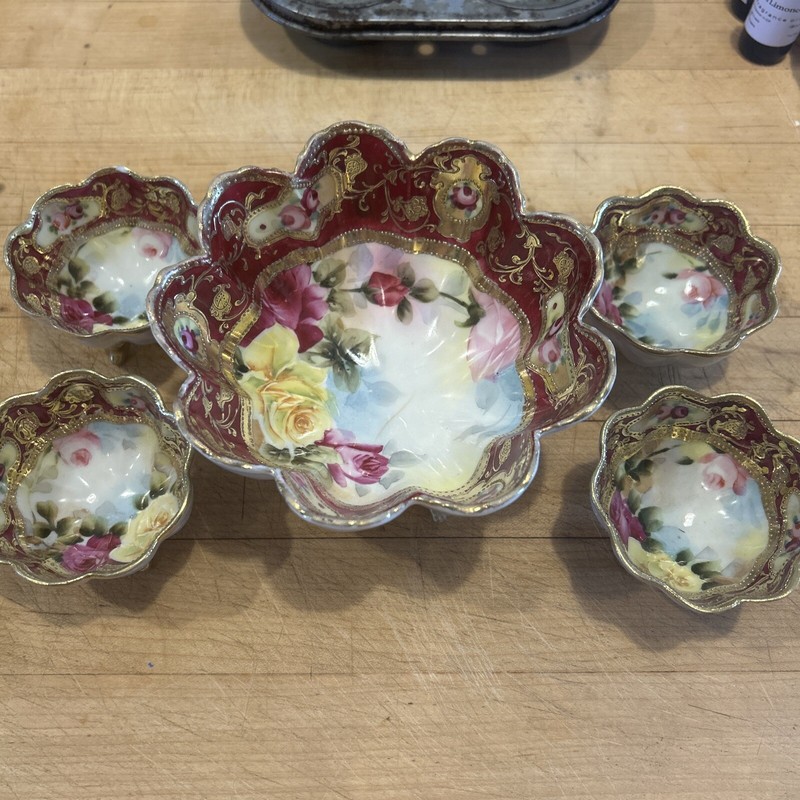 Hand Painted Nippon Bowl Set From Meiji Period Early 1900s 
