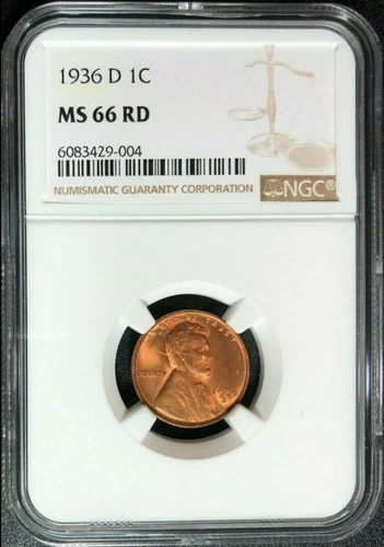 :1936-D 1C LINCOLN CENT LOW POP KEY DATE NGC MS-66 CHERRY RED HIGHEST GRADES
