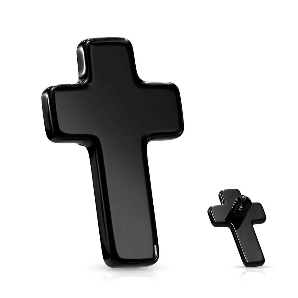 Tapa de anclaje dérmico roscada internamente de acero quirúrgico cruz plana 316L 14 g Foto 3 de 4