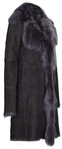 Grey Ladies Women's Real Toscana Sheepskin Leather Suede Jacket Trench Coat - Picture 2 of 5