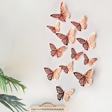 12 pcs 3d cute rose gold butterfly wall decor, party, wedding, diy