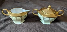 Vintage A. W. Steiner Art Deco Creamer And Sugar Hand Decorated Gold Trim