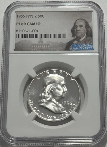 1956 Type 2 NGC PF69 Cameo Proof Franklin Half Dollar 50c 90% SILVER Portrait Lb