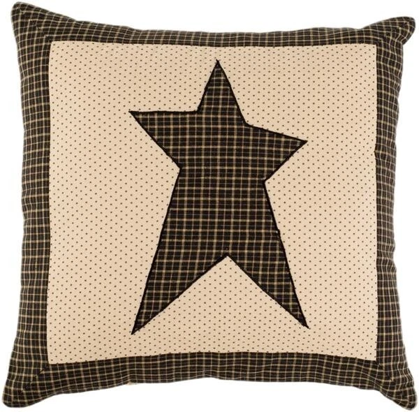 Throw Pillow Cover 16 inch Primitive Star Applique Black Cream Plaid (Unfilled) - Image 4 of 4