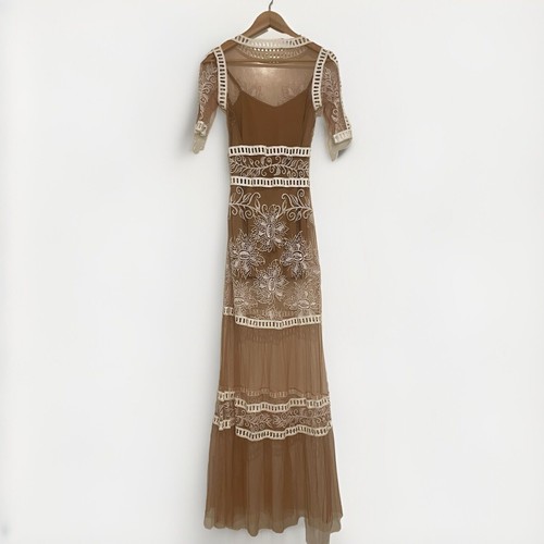 For Love & Lemons Dress Size AU8 | US4 Desert Nights Embroidery Nude White Maxi - Picture 5 of 13